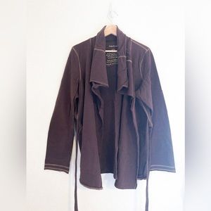 Maurices Women’s Chocolate Brown Cotton Cardigan Size 2 Large Pockets Tie Front